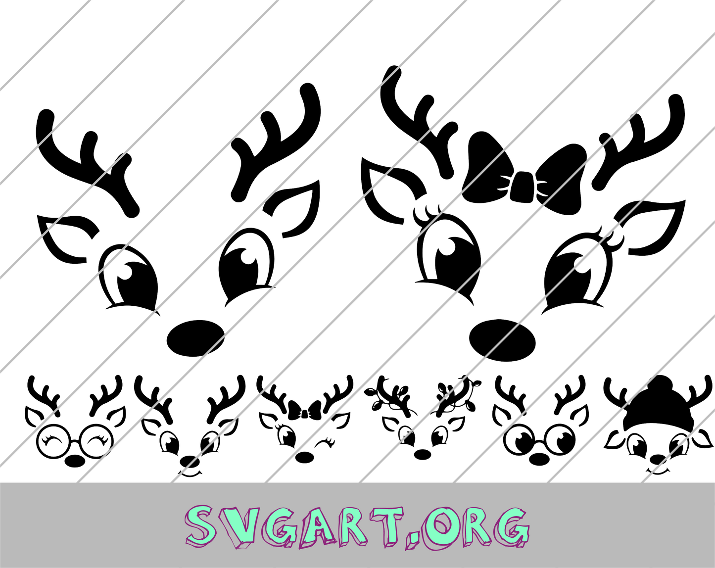 Cute Reindeer Faces SVG