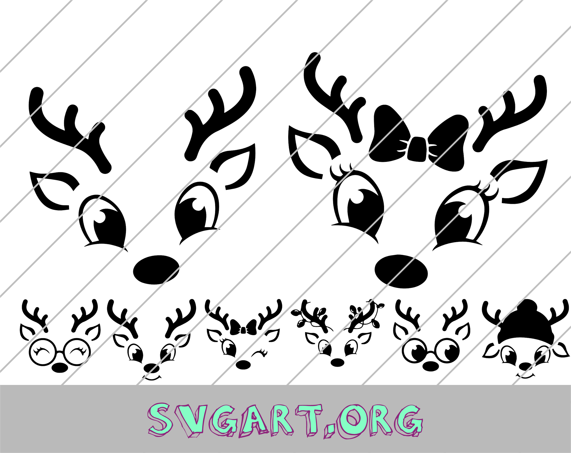 Cute Reindeer Faces SVG