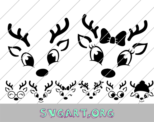 Cute Reindeer Faces SVG