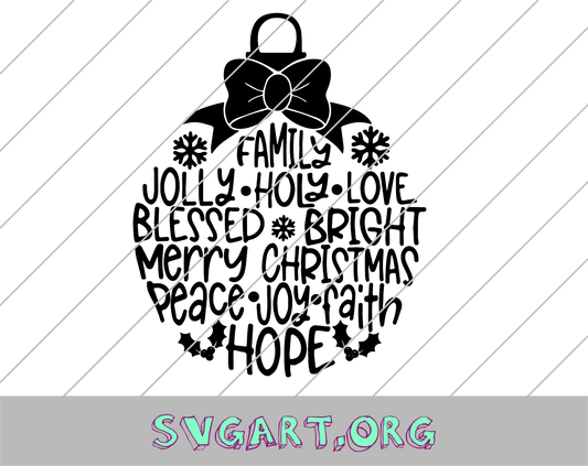 Family Jolly Holly Love Bless Bright Merry Christmas Ornament SVG