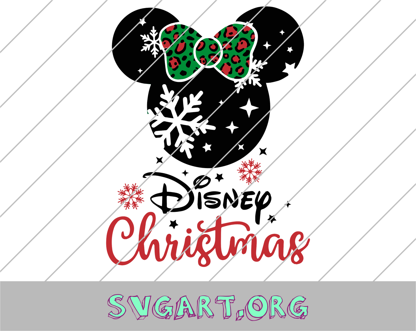 Disney Christmas Minnie Ears Leopard Bow Snowflakes SVG