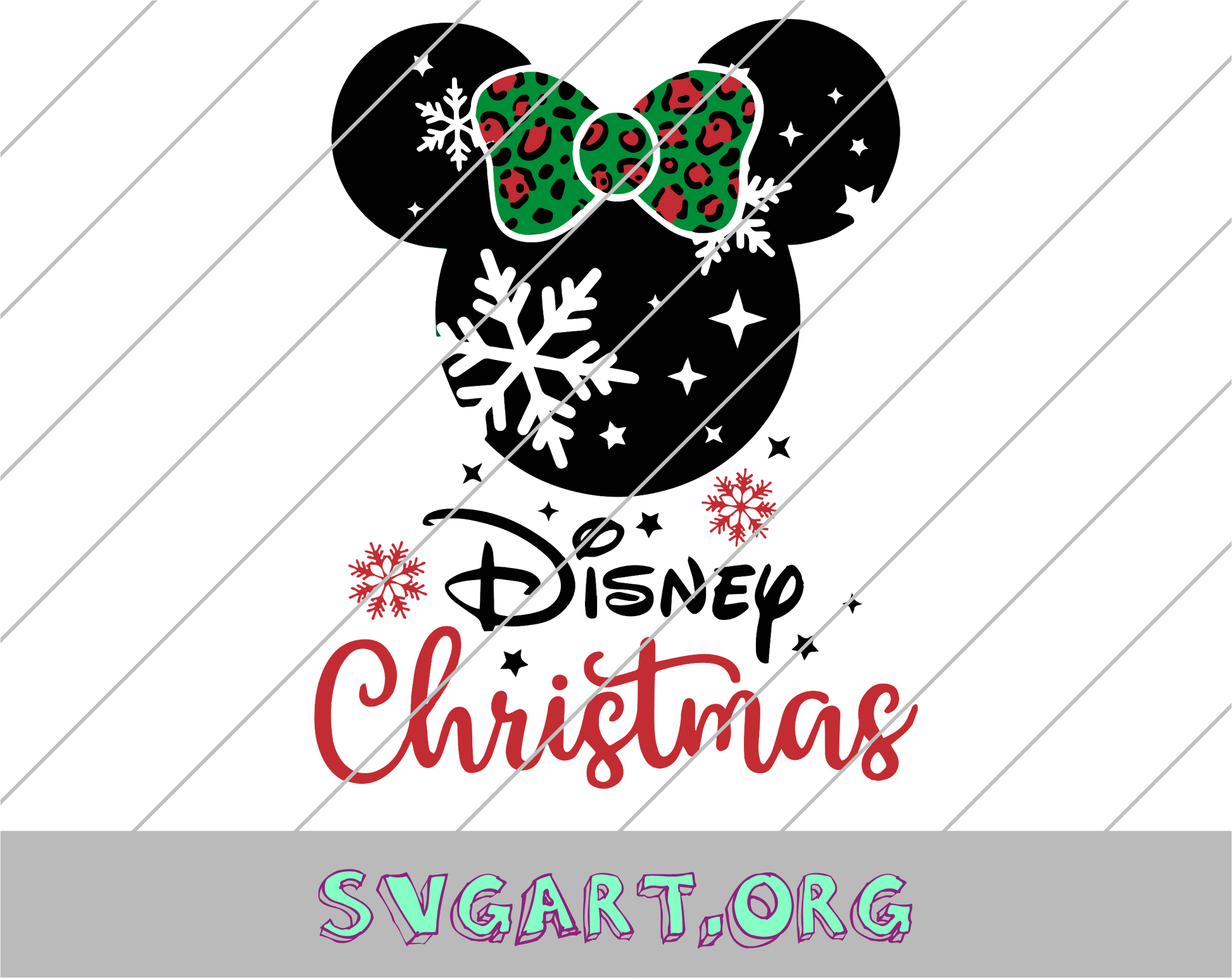 Disney Christmas Minnie Ears Leopard Bow Snowflakes SVG
